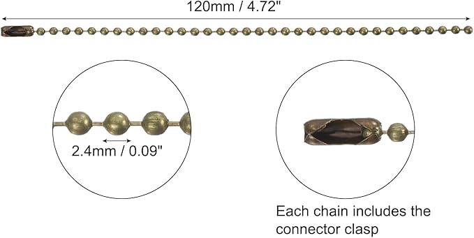 MECCANIXITY 20Pcs 5 Inch 12cm Ball Bead Chain, Metal Ball Chain with Connectors for Hanging Ornament Jewelry Necklace Dog Tag Keychain Christmas Decoration,Bronze