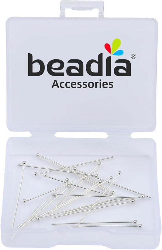 925 Sterling Silver Ball Head Pins 0.5x30mm 20pcs for Jewelry Making Findings