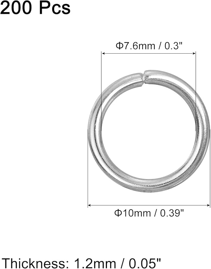 uxcell 200Pcs Open Jump Rings, 10mm 316 Stainless Steel O Rings, Split Rings Circle Clasp Connecting Rings for Jewelry Making Supplies Necklace Repair, Silver
