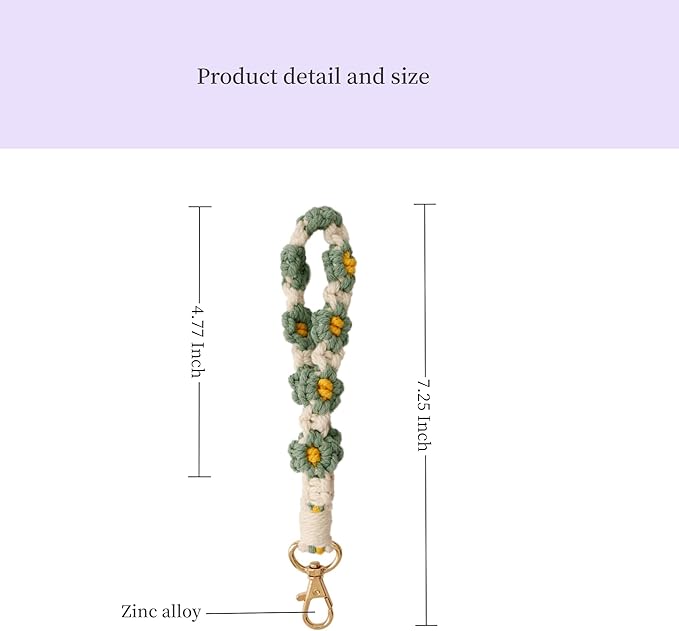 Boho Keychain Handmade Keychain Wristlet Key Chain Wrist Lanyard for Keys Cute daisy keychain for Women