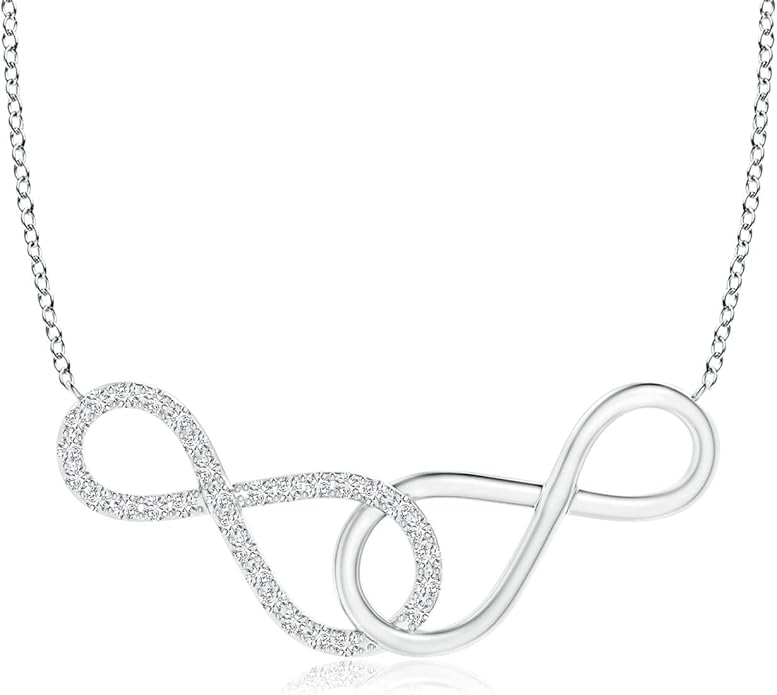 Angara Natural Diamond Pendant for Women | Interlocking Diamond Sideways in Silver/14K Solid Gold/Platinum With 18" Chain | April Birthday, Anniversary, Gemstone Jewelry Gift