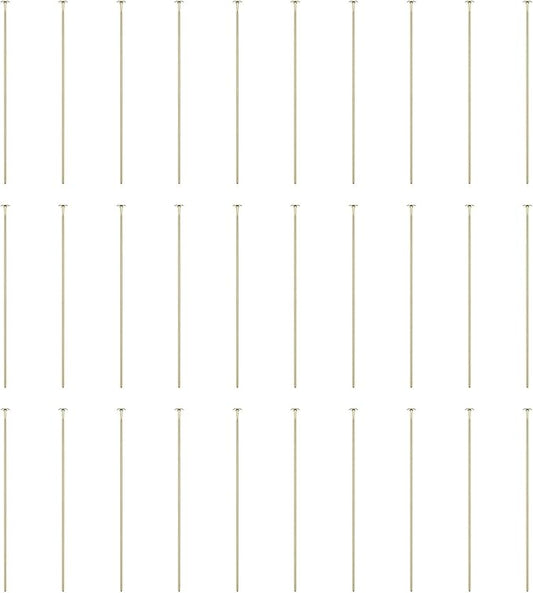 HARFINGTON 100pcs Flat Head Pins 1.57" 40mm Needles Bulk for Earring Pendant Necklace Bracelet Charm Jewelry Making Findings DIY Craft, 14K Gold