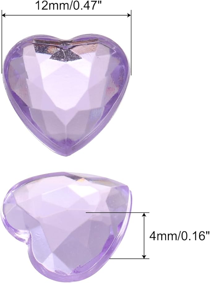 MECCANIXITY 40 Pcs Acrylic Heart Rhinestone 12mm Flat Back Plastic Gems Jewelry Stickers for Craft Bead Face Painting Costume Jewelry Making, Light Purple