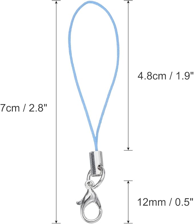 HARFINGTON 100Pcs Clasp Cords Clasp Strap Lanyard Charm Short Finger Rope with Lobster Clasp for Cellphone Cases Keychain DIY Jewelry Making, Light Blue