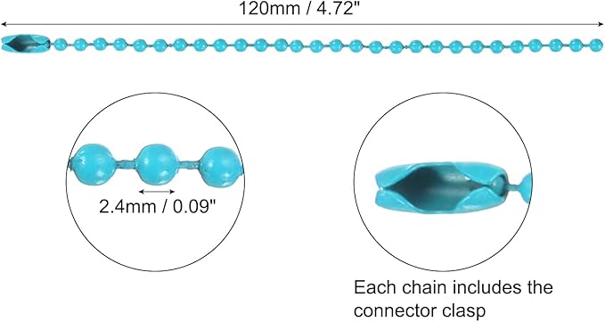 MECCANIXITY 20Pcs 5 Inch 12cm Ball Bead Chain, Metal Ball Chain with Connectors for Hanging Ornament Jewelry Necklace Dog Tag Keychain Christmas Decoration,Light Blue