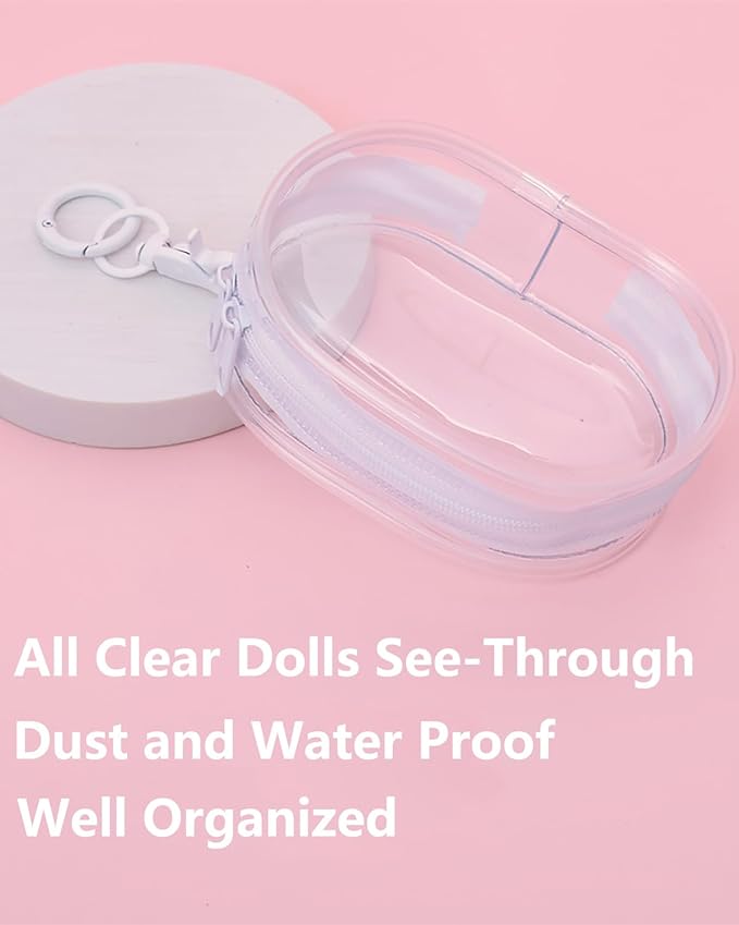 Clear Keychain Bag for 4.1'' Tall Dolls, Hanging Protective Display Case, Portable Travel Storage Bag-White 3 Pack