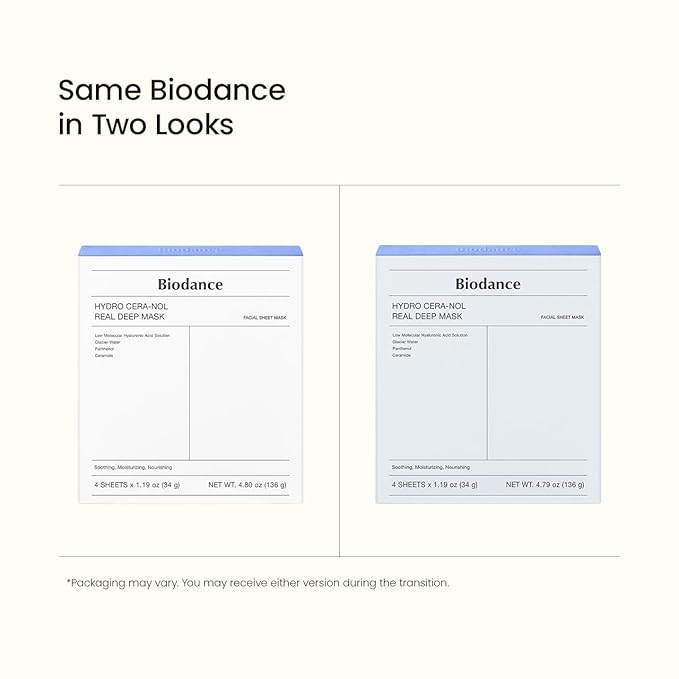 BIODANCE Hydro Cera-nol Real Deep Mask, Overnight Hydrogel Mask, Hydrating Facial Mask For Sensitive Skin, Redness Reducing & Quick Soothing Effect, Korean Skin Care, Gifts for Women |1.19oz(34g)x4ea
