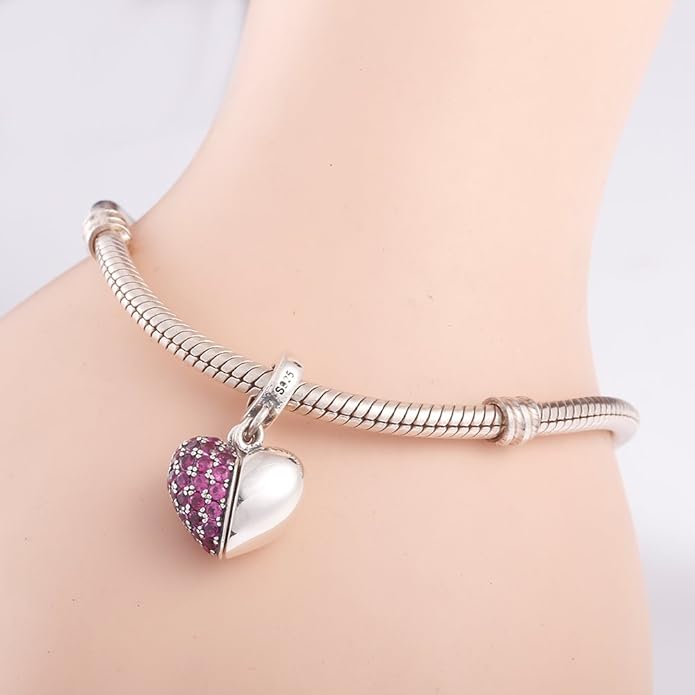 925 Sterling Silver Love Heart Charms fit Pandora Style Bracelets for Mothers Day Christmas Valentines Day Gift for Mom Wife Grandma