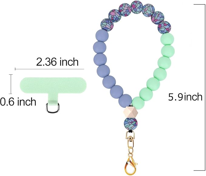 Marble Silicone Beaded Phone Wrist Strap, Cellphone Lanyard with Tether Tab, Elastic Hands-Free Wristlet Bracelet