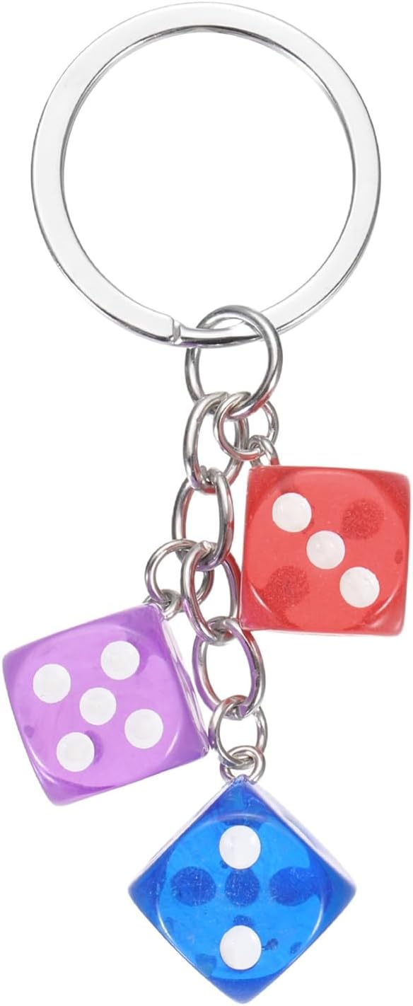 PATIKIL Lucky Dice Keychain Charm, Resin 3D Cube Square Mini Dice Keyrings with 3 Pendants for Bag