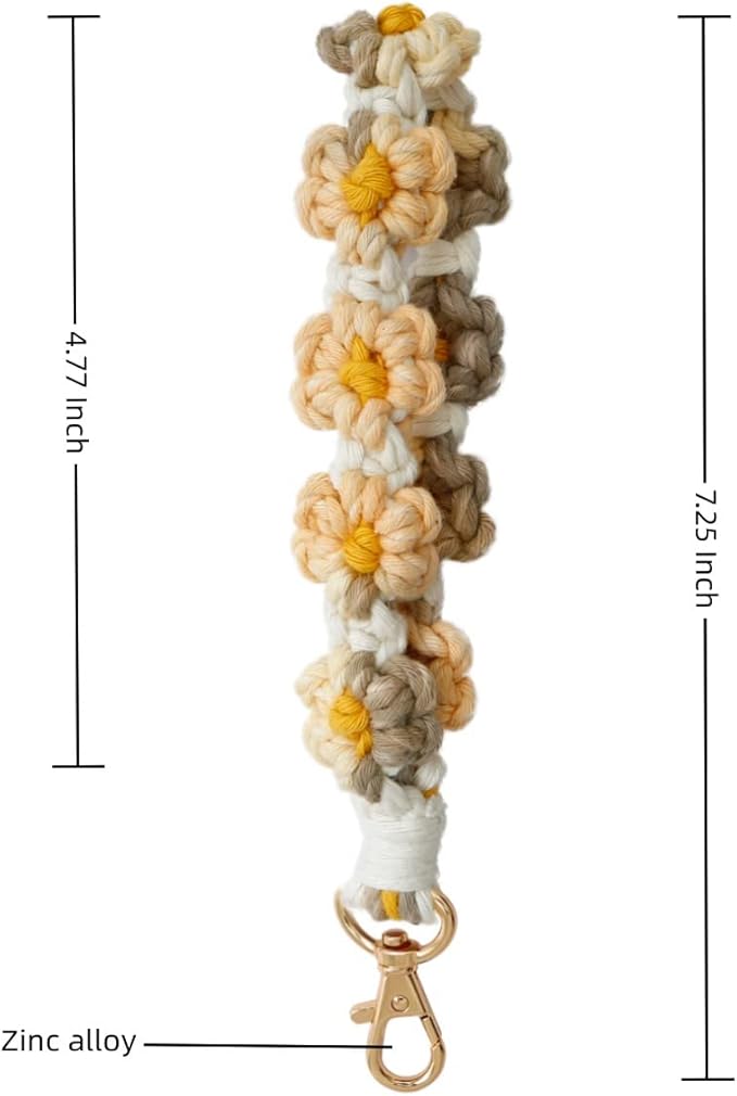 Macrame Keychain Handmade Wristlet Keychain Wrist Lanyard for Keys Cute flower keychain Key Chain for Women