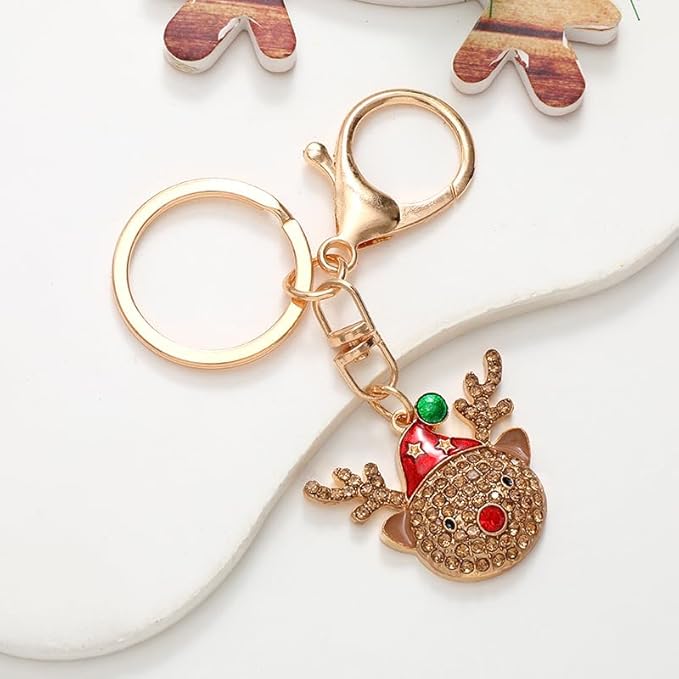 Dreuyet Christmas Keychain Rhinestone Crystal Christmas Tree Santa Purse Bag Handbags Charms for Women Lady Friends