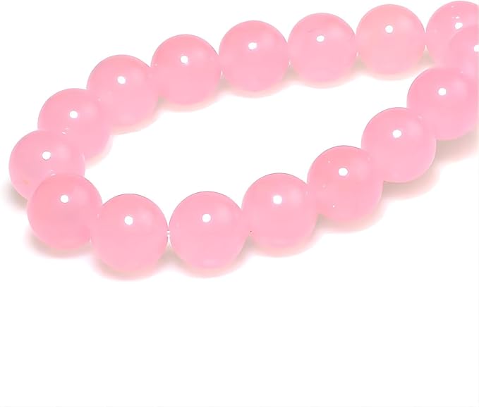 MJDCB Stone Beads 10mm 35pcs Round Pink Jade Loose Gemstone Bead Charms for Jewelry Making Bracelet Necklace Earring Pendant