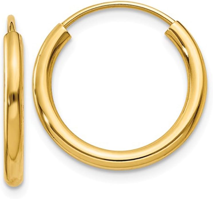 14K Yellow Gold Continuous Endless Hoop Earrings (2mm Tube)