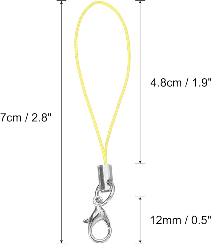 HARFINGTON 100Pcs Clasp Cords Clasp Strap Lanyard Charm Short Finger Rope with Lobster Clasp for Cellphone Cases Keychain DIY Jewelry Making, Yellow