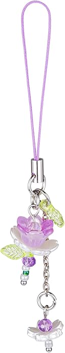 Agromusk Pink Flower Phone Charms,Cute Beaded Lotus Flower Phone Strap Handmade Decor for Women Y2K Accessories Keychain Bag Pendant Gift