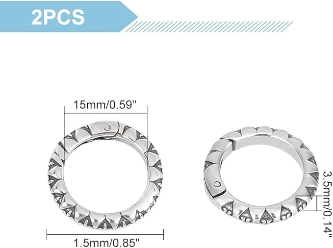 UNICRAFTALE 2pcs Stainless Steel Spring Gate Rings Antique Silver Metal O Rings Hollow Round Ring Circle Connector Keychain Rings for Jewelry Making Inner 15mm