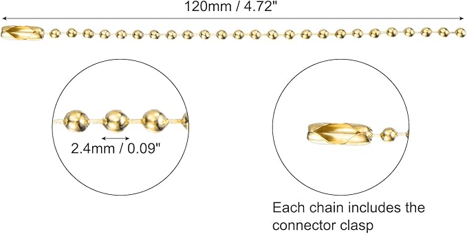 MECCANIXITY 20Pcs 5 Inch 12cm Ball Bead Chain, Metal Ball Chain with Connectors for Hanging Ornament Jewelry Necklace Dog Tag Keychain Christmas Decoration,Gold
