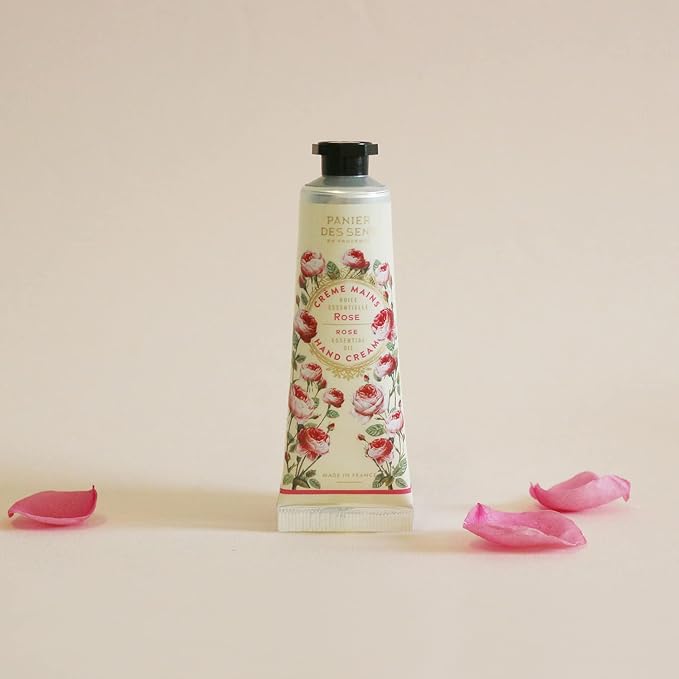 Panier des Sens - Small Hand Cream for Dry Cracked Hands - Rose Mini Hand Lotion for Dry Skin - With Shea Butter and Olive Oil - Hand Care 97% Natural Ingredients - Travel Size 1 floz