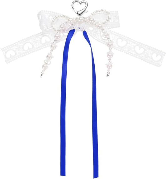 MECCANIXITY Pearl Bow Keychain, Y2k Aesthetic Hollow Heart Bowknot Ribbon Keyring, Cute Bag Charm for Tote Bags Purse Handbag