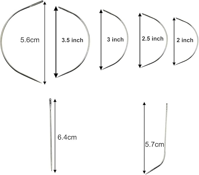 35 pcs J I C Curved Needles Hand Sewing Needles Hair Weave Needles for Wig Making, Carpet Leather, Canvas Repairing, Modelling and Crafts Sofa Cloth, Shoes