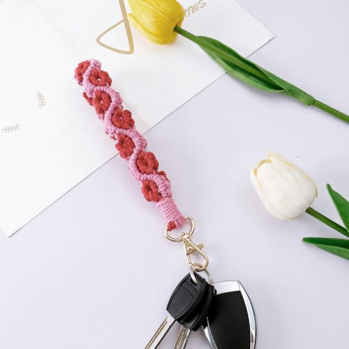 Boho Macrame Phone Wrist Strap, Cell Phone Lanyard with Tether Tab, Keychain Wristlet Charm, Anti-Loss Phone Chain