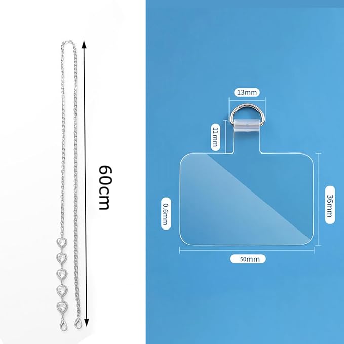 Phone Crossbody Chain Cell Phone Lanyard,Universal Leather+Metal Shouder Strap with Phone Tether Patches (E)