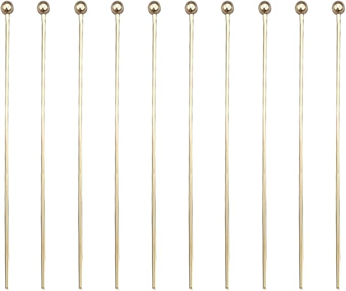 INSPIRELLE 100PCS Gold Plated Brass Ball Head Pins 22 Gauge Satin Pins for DIY Jewelry Making Findings - 50mm (2 Inch) Long