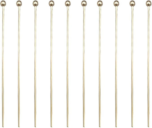 INSPIRELLE 100PCS Gold Plated Brass Ball Head Pins 22 Gauge Satin Pins for DIY Jewelry Making Findings - 50mm (2 Inch) Long