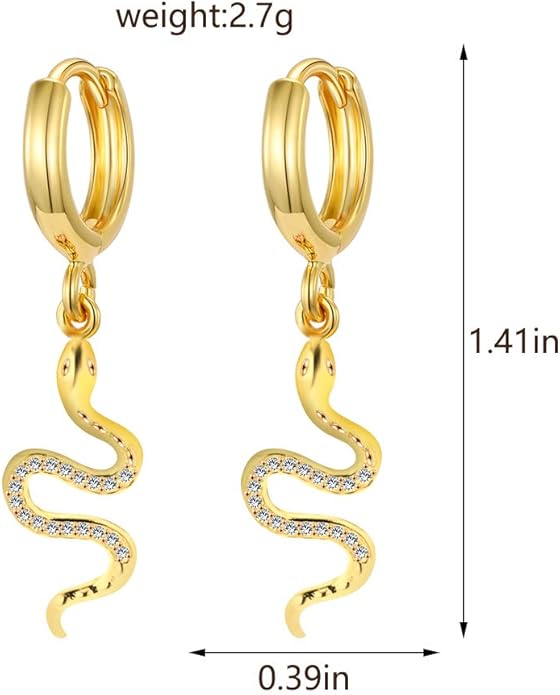 XYJZXY Gold Huggie Small Hoop Earrings with Charm Personalized Snake/Evil Eye/Star/Cross/Lock/Key 18k Gold Plated Crystal Drop Dangle Earrings for Women