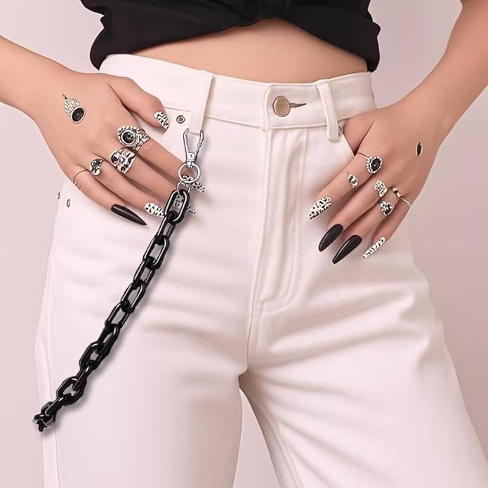 Bounzhi Hip Hop Jeans Pants Chain Punk Goth for Men Acrylic Link Wallet Chain for Women Hipster Chunky Thick Wallet Pocket Keychains Belt Waist Chains body Accessory for Girls