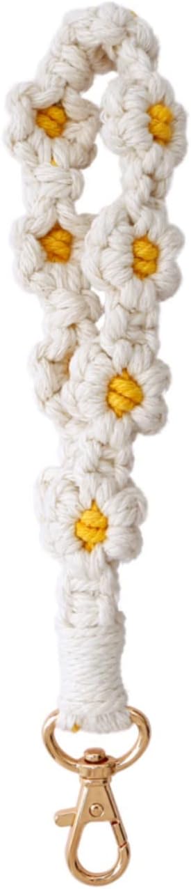 Macrame Keychain Handmade Wristlet Keychain Wrist Lanyard for Keys Cute flower keychain Key Chain for Women