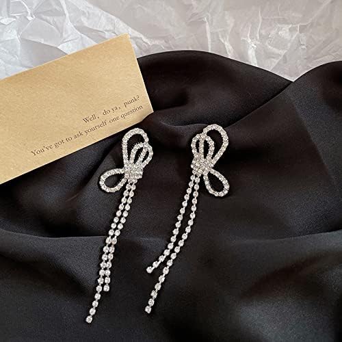 HERIER Rhinestone Earrings Dangling for Women Chandelier Statement Tassel Earrings Girls Silver Sparkly Drop Cubic Zirconia Crystal Earrings Long Dangle Costume Jewelry