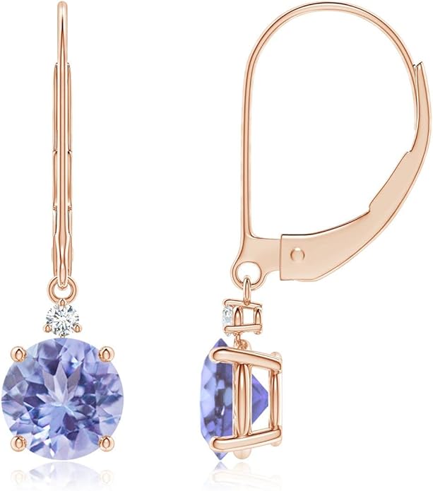 ANGARA Natural Tanzanite Earrings for Women | Tanzanite and Diamond Leverback Drop Earrings in 14K Solid Gold/Platinum | December Birthday, Anniversary, Gemstone Jewellery Gift