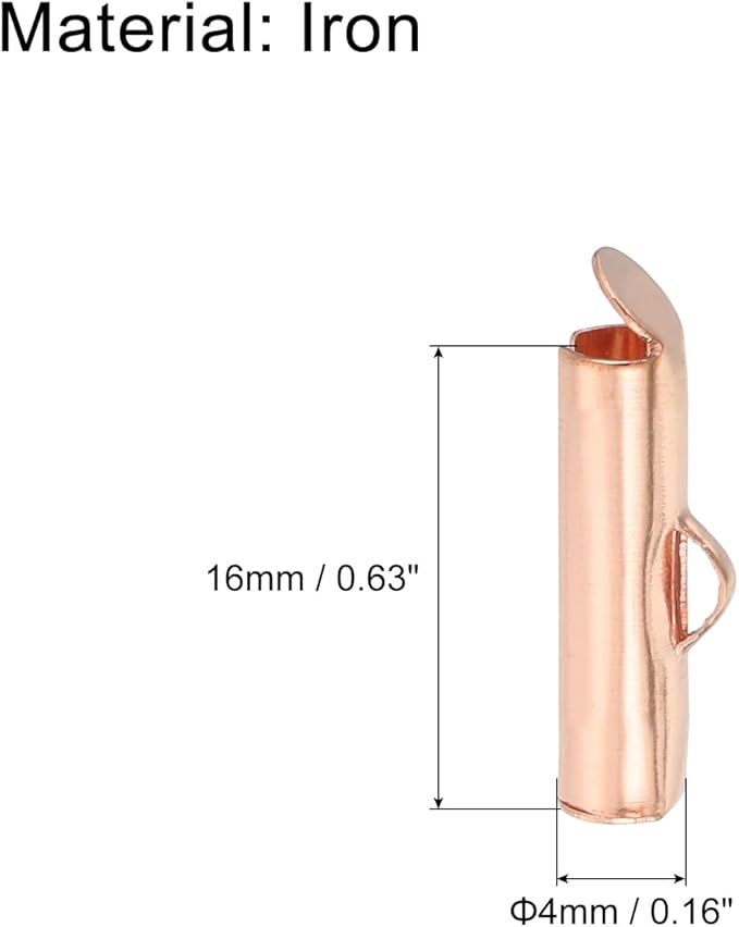 uxcell 100Pcs Slide on End Clasps, 16mm Tube Ball Bead Slider Crimp Ends for Multi-Strand DIY Craft Making, Rose Gold