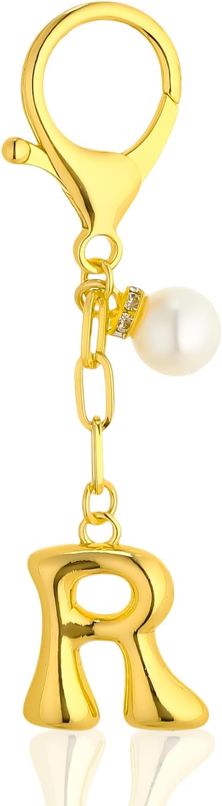 VICKHU Gold Plated Bubble Initial Letter Cute Keychain for Women Car Key Purse Decorative Keyring Handbag Charms Fashion