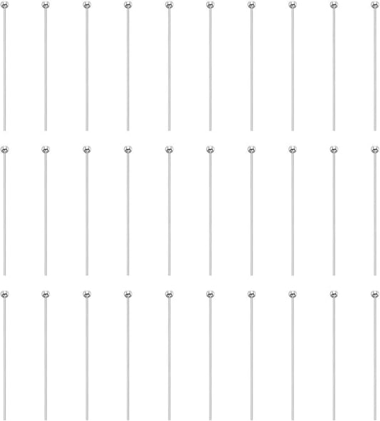 HARFINGTON 100pcs Ball Head Pins 1.18" 30mm Round Head Pins for Earring Pendant Necklace Bracelet Charm Jewelry Making Findings DIY Craft, Silver Tone