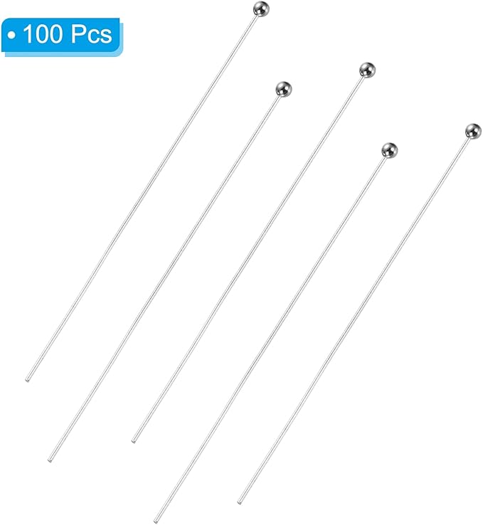 PATIKIL 100Pcs Silver Ball Head Pins Jewelry Making 24 Gauge 50mm Wire Head Pins Brass Round Ball Head Pins Metal End Head Pins for DIY Craft Necklaces Bracelets Earrings