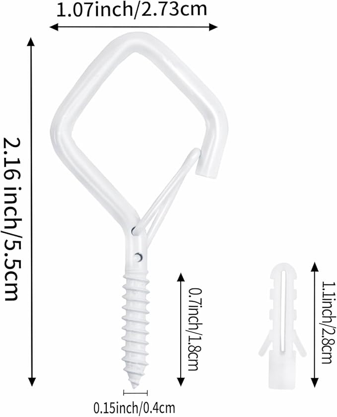 60 Pcs White Eye Hooks Screw Heavy Duty,Ceiling Hooks for Hanging Plants,String Lights,Cup,Wind Chime,Bird Feeders. Plant Hanger Indoor&Outdoor