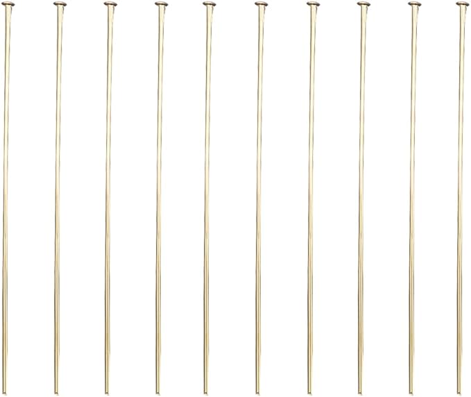 INSPIRELLE 100PCS Gold Plated Brass Flat Head Pins 22 Gauge Satin Pins for DIY Jewelry Making Findings - 50mm (2 Inch) Long