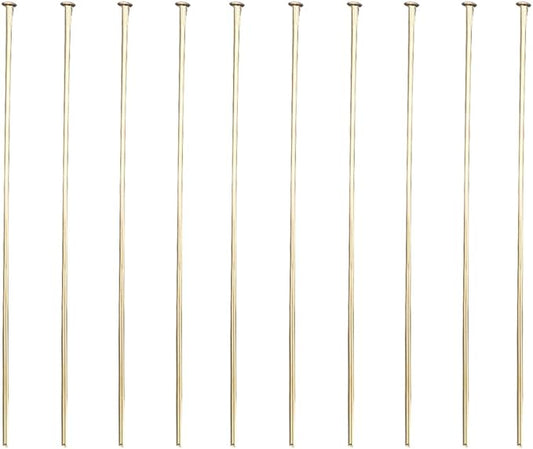 INSPIRELLE 100PCS Gold Plated Brass Flat Head Pins 22 Gauge Satin Pins for DIY Jewelry Making Findings - 50mm (2 Inch) Long