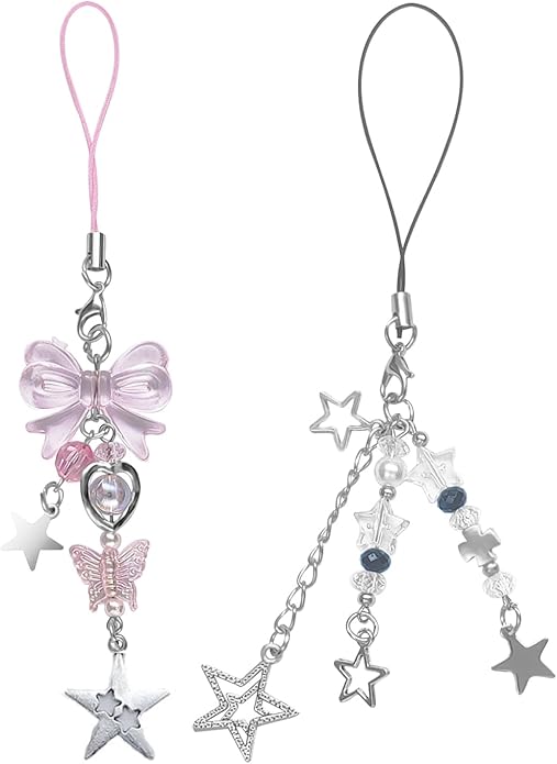 1-4PCS Cute Phone Charms Aesthetic Y2K Cell Phone Charms Strap Pink Strawberry Butterfly Star PhoneCharm Y2K Accessories for Bag Keychain Airpods Camera Pendants Decor