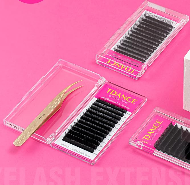 TDANCE Lash Extension Matte Black Eyelash Extension C CC D DD J B L Curl Volume & Classic Lash Extensions 0.03-0.18mm Thickness Professional Salon Use(0.03-D,8 mm)