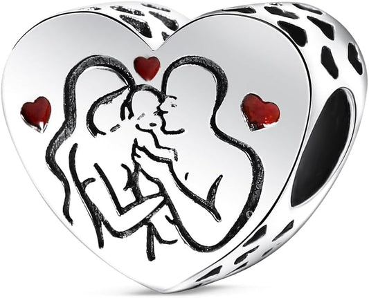 HONGRUI 925 Sterling Silver Charm for Bracelets Necklace Fashion Heart Bow Flower Family Butterfly Pendant Bead Charm for Women Festival jewelry gifts