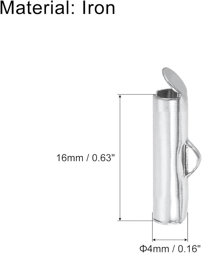uxcell 100Pcs Slide on End Clasps, 16mm Tube Ball Bead Slider Crimp Ends for Multi-Strand DIY Craft Making, Silver Tone
