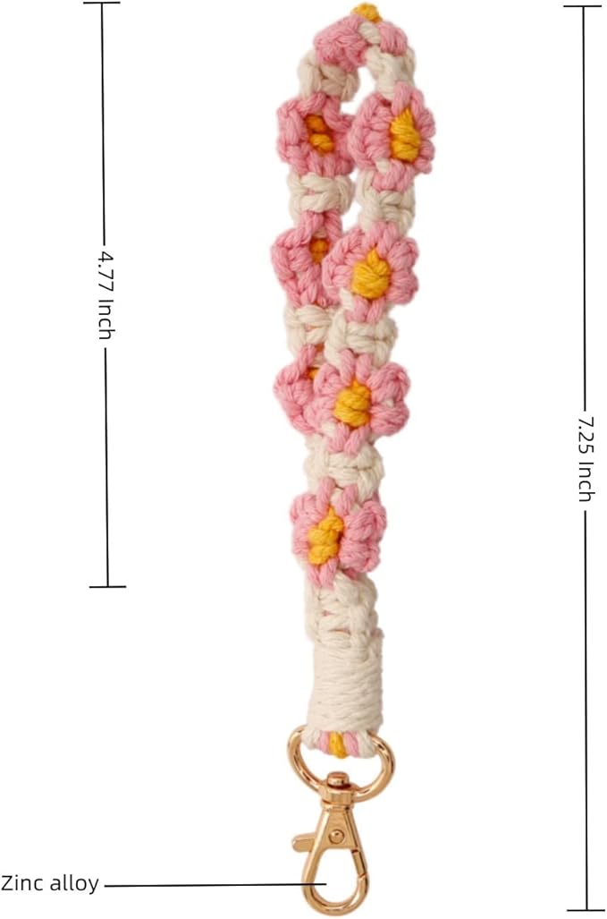 Macrame Keychain Handmade Wristlet Keychain Wrist Lanyard for Keys Cute flower keychain Key Chain for Women