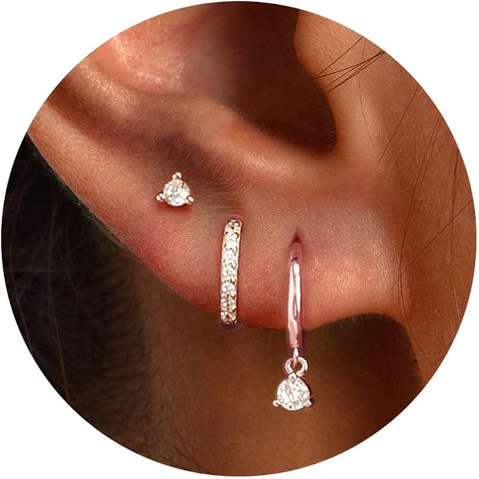Freekiss 3 Pairs Gold Hoop Earrings Set: Dainty Stud Earrings Trendy Small 14K Gold Plated Hypoallergenic Dangle Cartilage Huggie Hoop Earrings for Women Gold Jewelry for Women Gifts