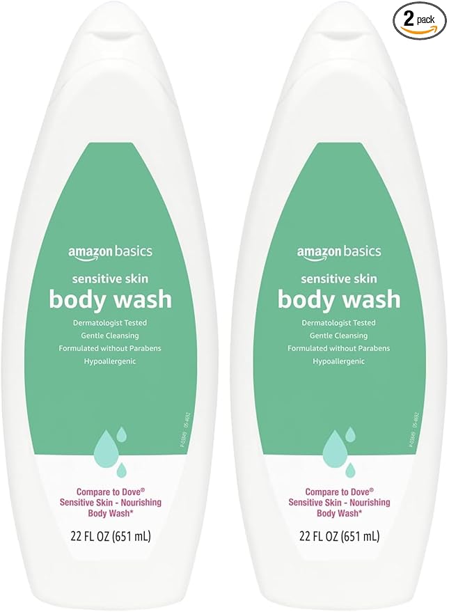 Amazon Basics Body Wash for Sensitive Skin, Hypoallergenic, 22 fl oz (Pack of 2)