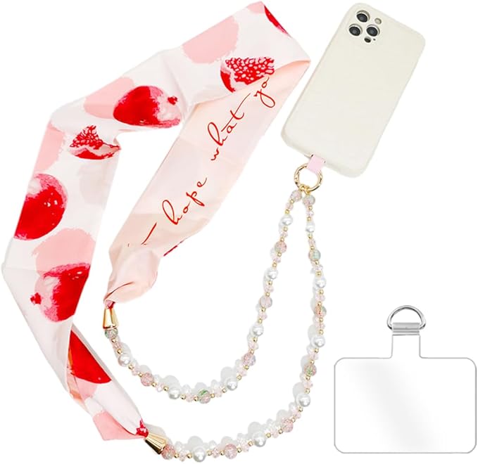 Phone Crossbody Chain Cell Phone Lanyard,Universal Leather+Metal Shouder Strap with Phone Tether Patches (R)
