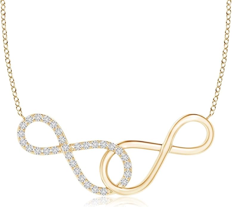 Angara Natural Diamond Pendant for Women | Interlocking Diamond Sideways in Silver/14K Solid Gold/Platinum With 18" Chain | April Birthday, Anniversary, Gemstone Jewelry Gift